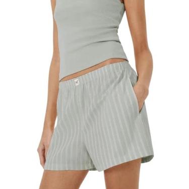 Imagem de Pijama Curto Hering Q8KD Feminino Listrado Com Bolsos Algodão T. P/XG,