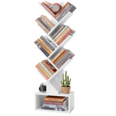 Imagem de Estante de livros Hoctieon de 6 camadas com gaveta branca para escritó