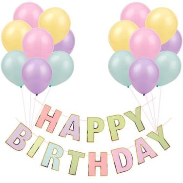 Imagem de Kit de Banner de Aniversário Yocharm com Balões Pastel e Confetes