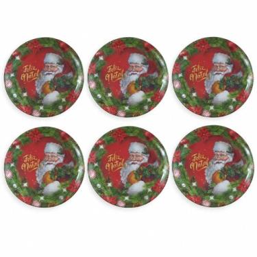 Imagem de Jogo Com 6 Pratos de Sobremesa 20cm Estampa Papai Noel Melamina - Yang