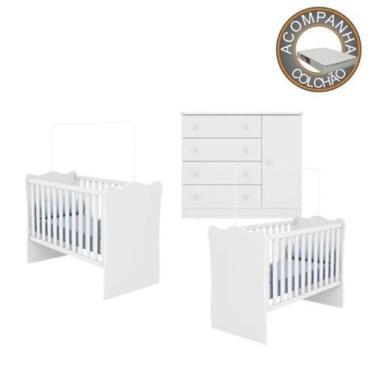 Imagem de Quarto de Bebê Berço Gemeos Colchão Light e Cômoda Doce Sonho Branco Q