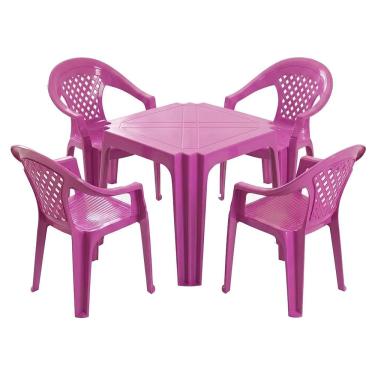 Imagem de Kit Mesinha + 4 Cadeiras Infantil Mesa Infantil com Apoio de Braço Plástico Azul