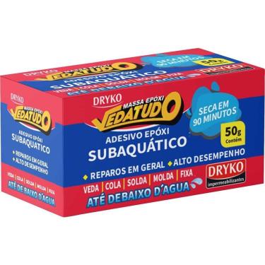 Imagem de Massa Epóxi Bicomponente Vedatudo Subaquática Alta Resistência Química e Mecânica Cinza Dryko 50G