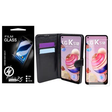 Imagem de Capa Case Flip Carteira + 2 Película Vidro LG K51S LMK510BMW 6.5 - Cell In Power25