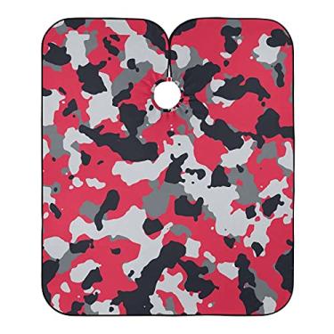 Imagem de Capa camuflada vermelha e cinza para corte de cabelo com alças ajustáveis no pescoço – Capas para salão de barbeiro para cabeleireiro, capa impermeável e lavável para adultos 139,7 cm x 165 cm