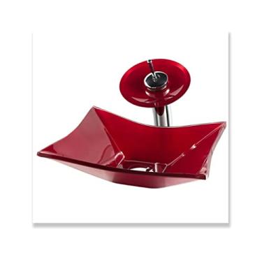 Imagem de Cuba Quadrada 30cm + Torneira Cascata + Valvula - Kit Vinho