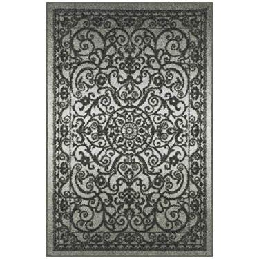 Imagem de Maples Rugs Pelham Tapete de cozinha vintage antiderrapante, lavável, com detalhes [Feito nos EUA], 40 x 60 cm, tom cinza