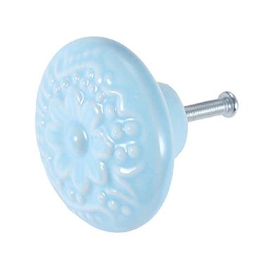 Imagem de Pintado Cerâmico Botão Cabilete Bola Punho Armário Dresser Dresser Rodada Decoração Retro Cozinha Country Flor Flor parafuso YYDFPIIA (Color : Light Blue)