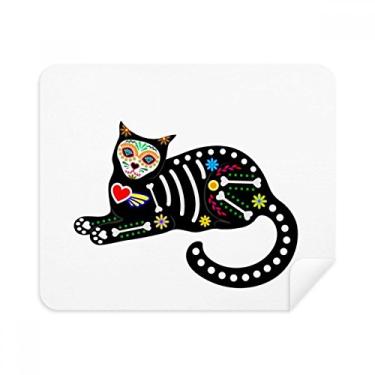 Imagem de Pano de limpeza Sit Black Cat Bone Heart Halloween Ambiente Terror Limpador de tela 2 peças Tecido de camurça