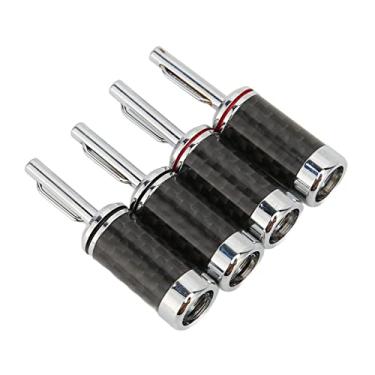 Imagem de 4 peças plugue banana para alto-falante revestido com fibra de carbono para som claro plugue banana para cabo de alto-falante de 5 mm/0,2 polegadas para home theater