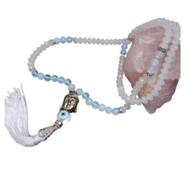 Imagem de Japamala 108 Contas Em Pedra Da Lua E Cristal Chinês Branco