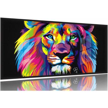 Imagem de Quadro Decorativo Leão Colorido Moderno Sala Quarto