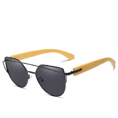 Imagem de Óculos de Sol Kingseven Feminino CatEye Retro Hastes de Madeira com Proteção Uv400 Ocul...