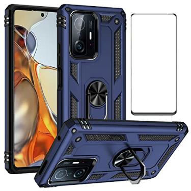 Imagem de Capa para Xiaomi 11T Pro com protetor de tela, capa de telefone xiaomi 11T pro, suporte de anel de rotação de 360 graus capa à prova de choque de nível militar funciona com suporte magnético de carro para xiaomi mi11t/11t pro (azul)