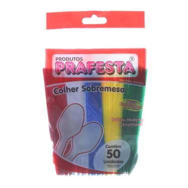 Imagem de Colher Descartável para Sobremesa Colorida com 50 Unidades Prafesta