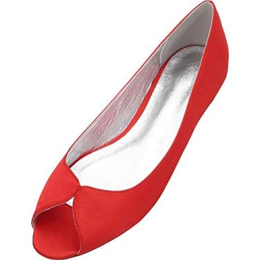 Imagem de Vestido de balé feminino de casamento peep toe sem salto, Vermelho, 8.5
