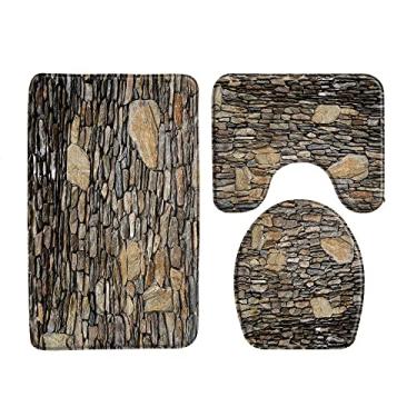 Imagem de Tapete de Banho com Textura de Pedra Pedra Conjunto de 3 Peças Tapete de Banheiro Absorção de Água Flanela Antiderrapante Tapete Lavável Capa de Banheiro Decoração de Banho, 33782J, 450MMx750MM