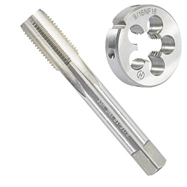 Imagem de Aceteel Conjunto de torneira e matriz UNF HSS 9/16" - 18 UNF HSS, 9/16 x 18 UNF rosca de máquina e rosca redonda para matriz à direita