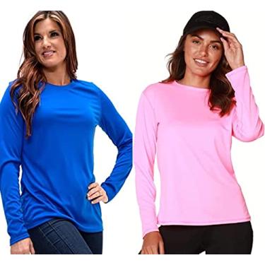 Imagem de Camiseta UV Protection Feminina UV50+ Tecido Ice Dry Fit, Controla Temperatura (Rosa Fluor-Azul, M)