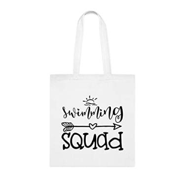 Imagem de Sacola engraçada de natação de esquadrão, presente de natação de esquadrão, bolsa de ombro de esquadrão de natação, bolsas reutilizáveis de esquadrão de natação, ideia de presente de cesta de natal de aniversário, presente para ela, presente para ele, bolsa feminina, Branco