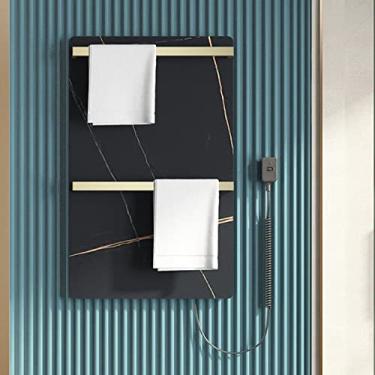 Imagem de Toalheiro de aquecimento elétrico inteligente casa banheiro aquecimento secagem rack de banheiro toalheiro montado na parede, preto