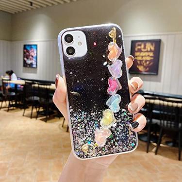 Imagem de Pulseira em forma de coração pintada capa brilhante para iphone 13 12 11pro max mini x xs xr 7 8 plus SE2020 capa de acrílico fashion, preta, para iphone 8 plus