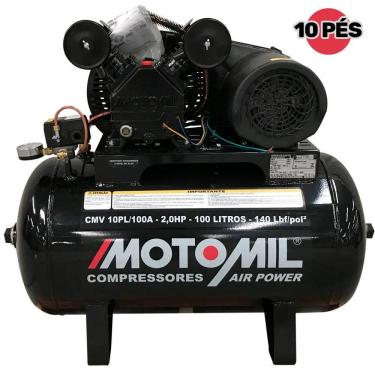 Imagem de Compressor de Ar 10 Pés 2,0 HP 100 Litros 2 Pistões CMV-10PL|100A Profissional MOTOMIL