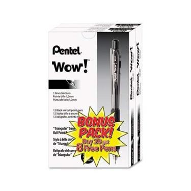 Imagem de Pentel® WOW!TM caneta esferográfica retrátil, WOW,BLPT,MED,36PK,BK (pacote com 8)