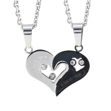 Imagem de URBAN JEWELRY Conjunto de 2 peças de colar de amor com pingente de coração para namorado, presente para namorados, corrente de 48 cm e 53 cm, para homens, mulheres, Aço inoxidável, Sem Pedra Preciosa