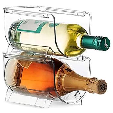 Imagem de Organizador de armazenamento de garrafa de água e suporte de plástico modular para bancadas de cozinha, despensa, geladeira, armazenamento ideal para vinho, refrigerante, refrigerante e cerveja – empilhável, 2 pacotes – transparente