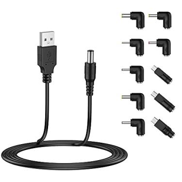 Imagem de LIANSUM Cabo de alimentação USB para DC 5V, cabo de carregamento universal DC 5,5 x 2,1 mm com 10 pontas de conector (5,5 x 2,5, 4,8 x 1,7, 4,0 x 1,7, 4,0 x 1,35, 3,5 x 1,35, 3,0 x 1,1, 2,5 x 0,7, micro USB, tipo-C, mini USB). 1,5 m