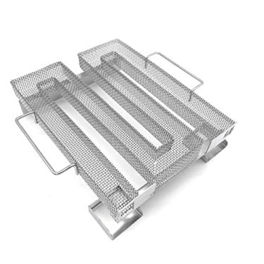 Imagem de Gerador de fumaça fria, caixa de bandeja de defumador de pellets para churrasqueira 22 x 17 cm, ideal para fumar queijo, peixe, porco, salmão, acessórios de ferramentas de cozinha de aço inoxidável (retângulo)