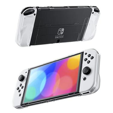 Imagem de RHOTALL Capa protetora transparente compatível com Nintendo Switch OLED, capa rígida para console Switch OLED, capa macia com design de aderência confortável para controle Joycon