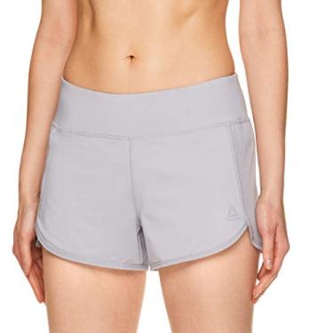 Imagem de Reebok – Short feminino para treino atlético e corrida – Entrepernas de 7,5 cm – Arandela Mara Prateada, Médio