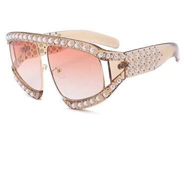 Imagem de Óculos de sol femininos transparentes irregulares designer de moda pérola óculos de grandes dimensões populares senhoras óculos de sol de armação grande, ouro c5 ouro, tamanho único