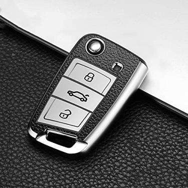 Imagem de YJADHU Chaveiro de capa de chave de carro em TPU, apto para Volkswagen VW Golf 7 MK7 Tiguan mk2 para Skoda Octavia A7 Kodiaq 2017 2018 2019, prata