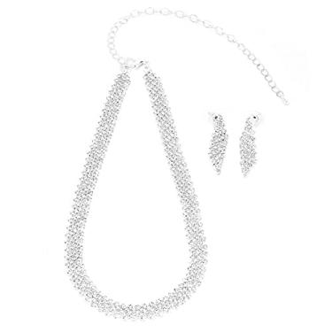 Imagem de Conjunto de brincos de colar de joias femininas com strass, pulseira de cristal e brincos pendentes para mulheres, conjuntos de joias para meninas, joias ocidentais para mulheres