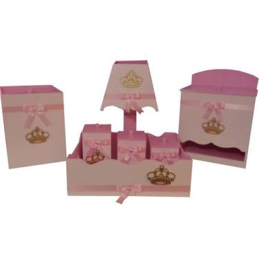 Imagem de Kit Higiene Bebê Mdf Princesa Coroa Dourado E Rosa - Canaã Artbaby