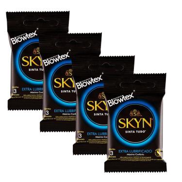 Imagem de Kit 4 Pacotes Preservativo SKYN Extra Lubrificado C/ 3 Unidades Cada
