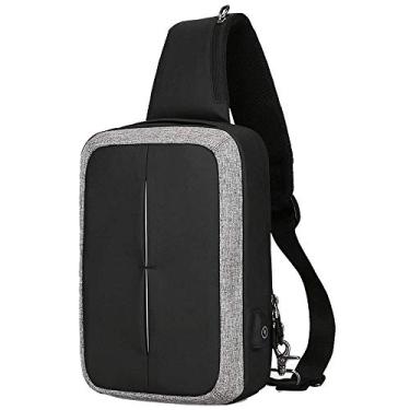 Imagem de Mochila de ombro Pano Oxford impermeável Bolsa de peito masculina Bolsa de ombro esportiva Bolsa de ombro USB anti-roubo Bolsa mensageiro, design espacial de várias camadas