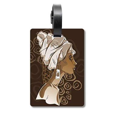 Imagem de African Black Women Aboriginal Headdress Art Suitcase Bag Tag Luggage Card Hanging Scutcheon Label