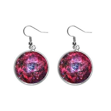 Imagem de Brinco feminino rosa vermelho monóculo roseta padrão nebuloso brinco pendente prata gota joia