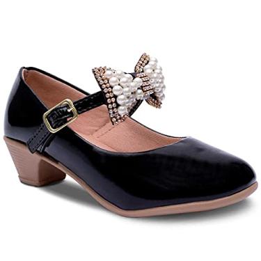 Imagem de Sapato de Salto Infantil Feminina Laço Pérola na Tira 03.101 (Preto, 31)