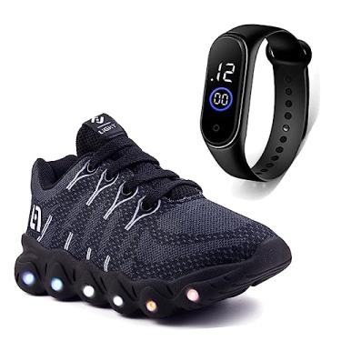 Imagem de Tenis Infantil De Led Meninos Calce Facil Desenhos Luzinha LIGHT + Relogio Cor:Preto;Tamanho:27