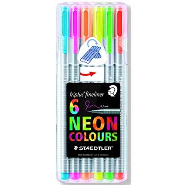 Imagem de Staedtler Canetas de desenho Fineliner de 0,3 mm, 6 unidades, linha tripla fina, pacote com 6, cores neon sortidas