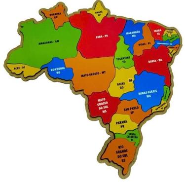 Imagem de Quebra cabeça mapa do Brasil educativo de madeira colorido de encaixe desenvolvimento infantil 5 estados