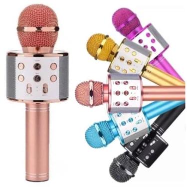 Imagem de Microfone KARAOKE Bluetoot Para Festas E Eventos Animados BRINQUEDO REPORTER SEM FIO YOUTUBER MUDA VOZ (AZUL)