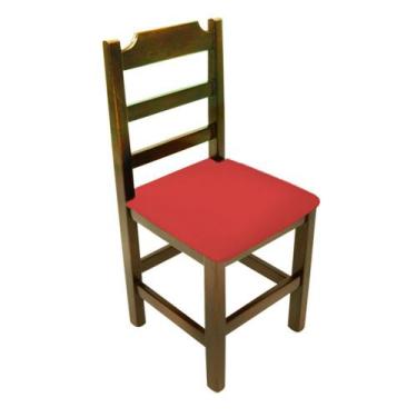 Imagem de Cadeira Fixa De Madeira Paulista Com Assento Estofado Vermelho - Imbui