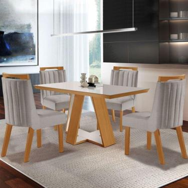 Imagem de Mesa de Jantar 4 Lugares Viena com Vidro Cinamomo/Off White/Linho Cinza - Lj Móveis