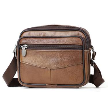 Imagem de Bolsa de Ombro em Couro Genuíno Pequena Bolsa de Mensageiro em Couro de Vaca Bolsa de Mão Masculina para Negócios (C)